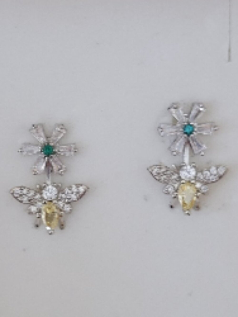 Silver Busy Bee on a Rhinestone Flower
